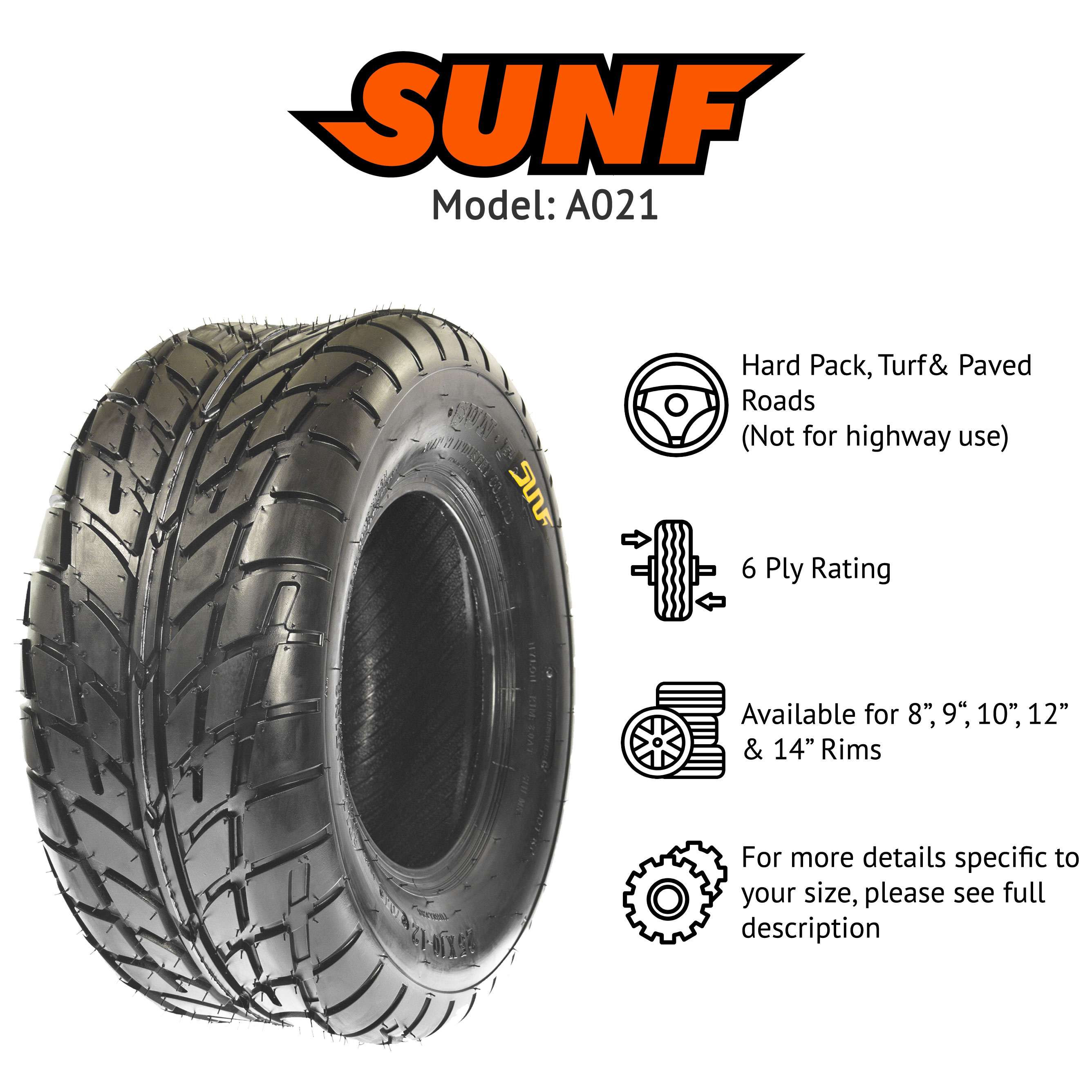 Set of 21x7-10 /& 22x10-10 ATV Stret Type 6 Ply Tires A021 by SunF 4